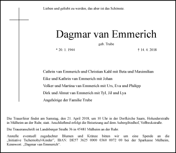Todesanzeige von Dagmar van Emmerich von Rheinische Post