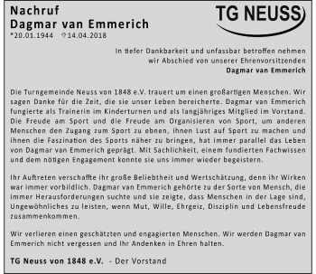Todesanzeige von Dagmar van Emmerich von Rheinische Post