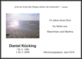 Todesanzeige von Daniel Kücking von Rheinische Post