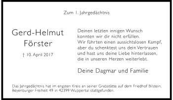 Todesanzeige von Gerd-Helmut Förster von Rheinische Post