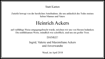 Todesanzeige von Heinrich Ackers von Rheinische Post