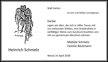 Todesanzeige von Heinrich Schmelz von Rheinische Post