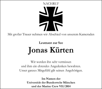 Todesanzeige von Jonas Kürten von Rheinische Post