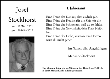 Todesanzeige von Josef Stockhorst von Rheinische Post