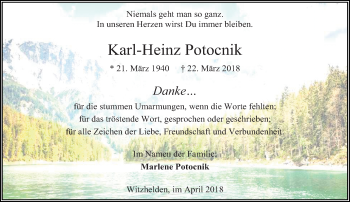 Todesanzeige von Karl-Heinz Potocnik von Rheinische Post