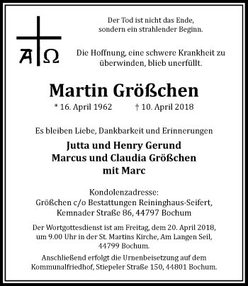 Todesanzeige von Martin Größchen von Rheinische Post