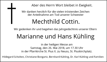 Todesanzeige von Mechthild Cottin von Rheinische Post