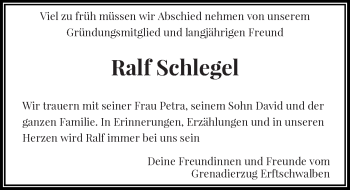 Todesanzeige von Ralf Schlegel von Rheinische Post