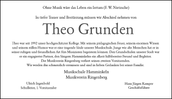 Todesanzeige von Theo Grunden von Rheinische Post