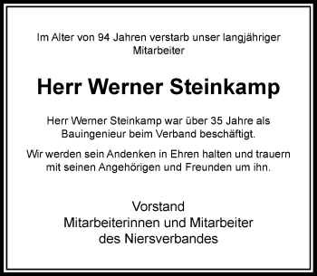 Todesanzeige von Werner Steinkamp von Rheinische Post