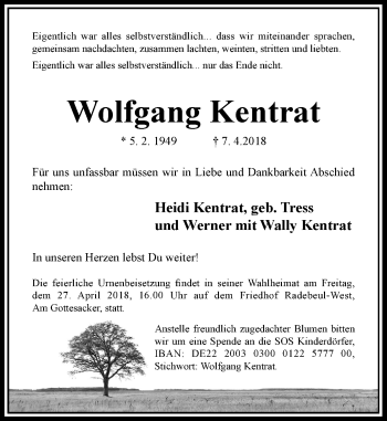 Todesanzeige von Wolfgang Kentrat von Rheinische Post