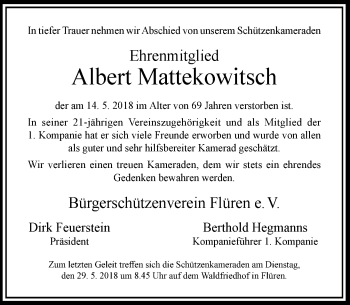 Todesanzeige von Albert Mattekowitsch von Rheinische Post