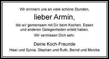 Todesanzeige von Armin  von Rheinische Post