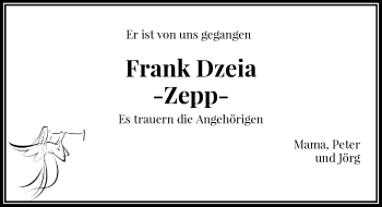 Todesanzeige von Frank Dzeia von Rheinische Post