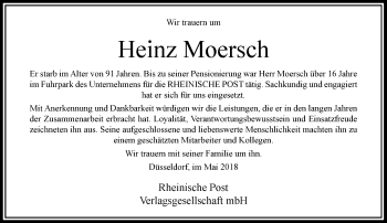 Todesanzeige von Heinz Moersch von Rheinische Post