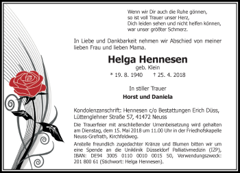 Todesanzeige von Helga Hennesen von Rheinische Post
