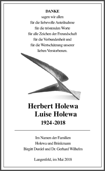 Todesanzeige von Herbert und Luise Holewa von Rheinische Post