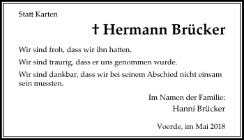Todesanzeige von Hermann Brücker von Rheinische Post