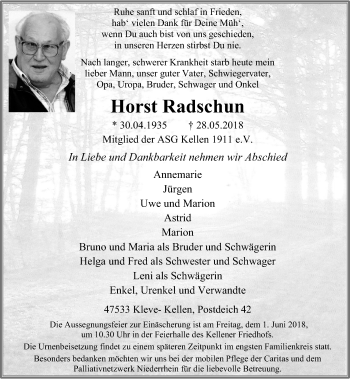 Todesanzeige von Horst Radschun von Rheinische Post