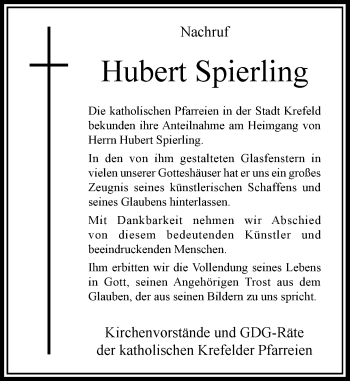 Todesanzeige von Hubert Spierling von Rheinische Post