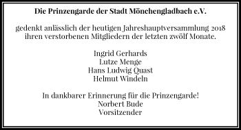 Todesanzeige von Im Gedenken Die Prinzengarde von Rheinische Post