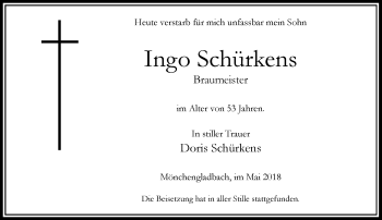 Todesanzeige von Ingo Schürkens von Rheinische Post
