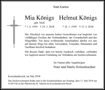Todesanzeige von Mia und Helmut Königs von Rheinische Post
