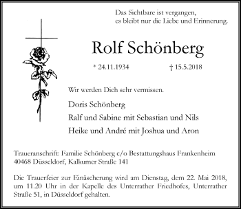 Todesanzeige von Rolf Schönberg von Rheinische Post