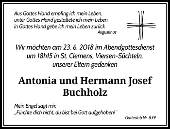 Todesanzeige von Antonia und Hermann Josef Buchholz von Rheinische Post