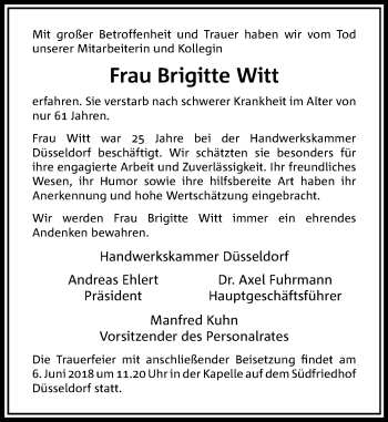 Todesanzeige von Brigitte Witt von Rheinische Post