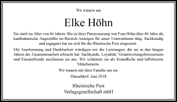 Todesanzeige von Elke Höhn von Rheinische Post