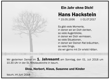 Todesanzeige von Hans Hackstein von Rheinische Post