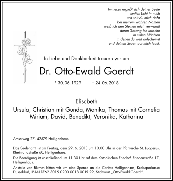 Todesanzeige von Otto-Ewald Goerdt von Rheinische Post