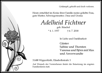 Todesanzeige von Adelheid Fichtner von Rheinische Post