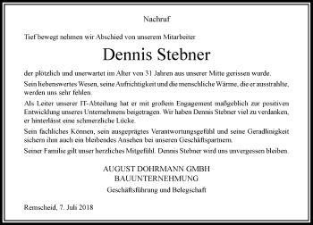 Todesanzeige von Dennis Stebner von Rheinische Post