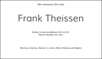 Todesanzeige von Frank Theissen von Rheinische Post