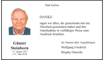 Todesanzeige von Günter Steinborn von Rheinische Post