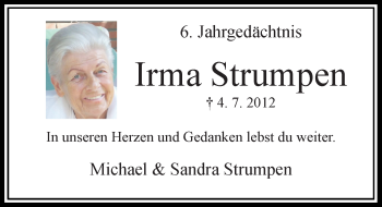Todesanzeige von Irma Strumpen von Rheinische Post