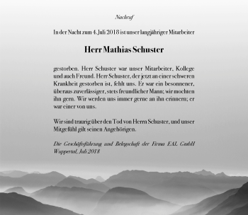 Todesanzeige von Mathias Schuster von Rheinische Post