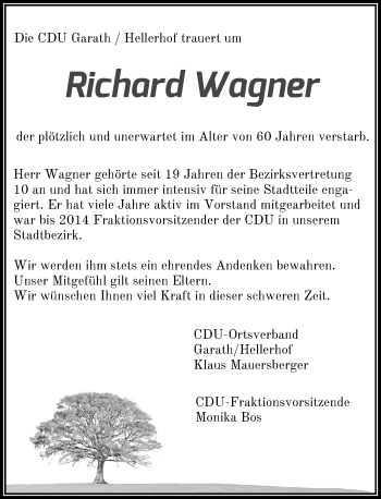 Todesanzeige von Richard Wagner von Rheinische Post