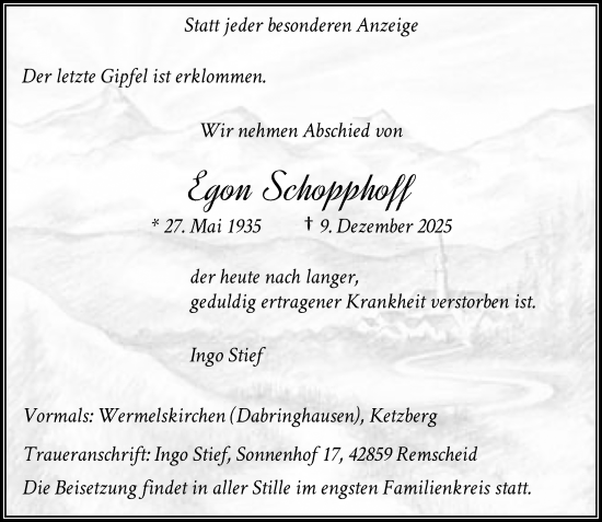 Todesanzeige von Egon Schopphoff von Rheinische Post