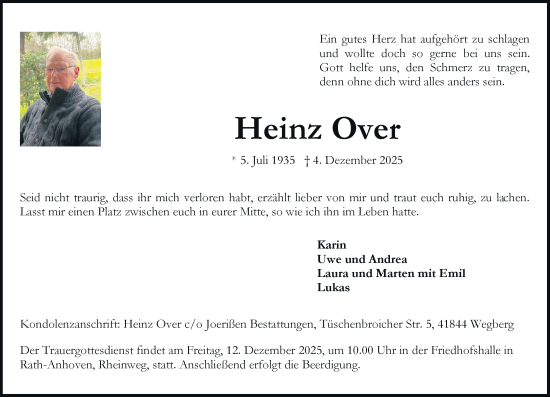 Todesanzeige von Heinz Over von Rheinische Post