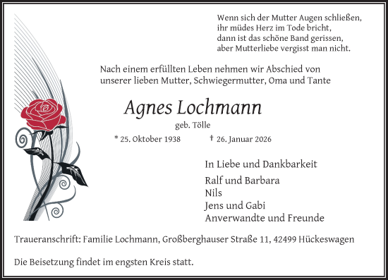 Todesanzeige von Agnes Lochmann von Rheinische Post