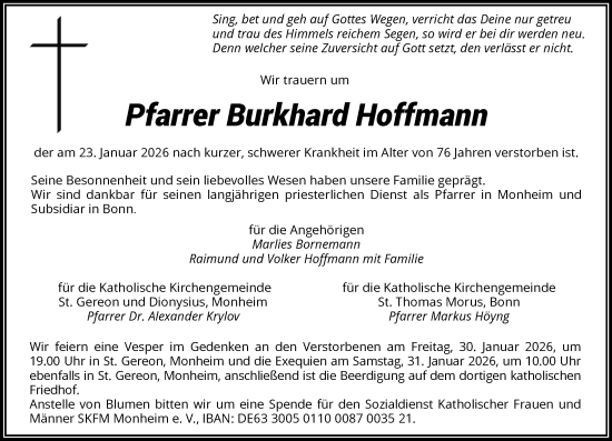 Todesanzeige von Burkhard Hoffmann von Rheinische Post