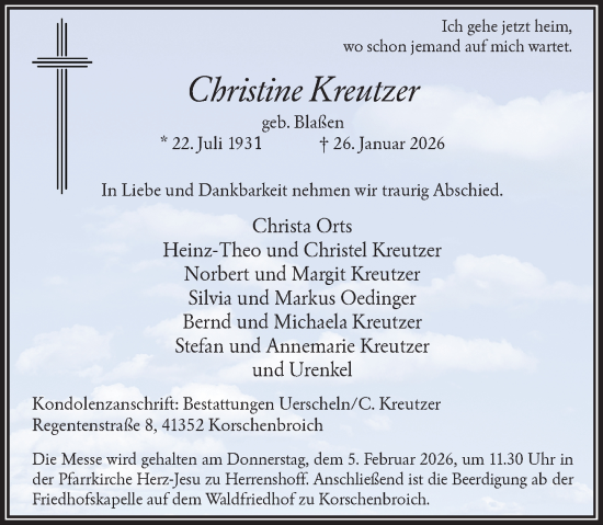 Todesanzeige von Christine Kreutzer von Rheinische Post