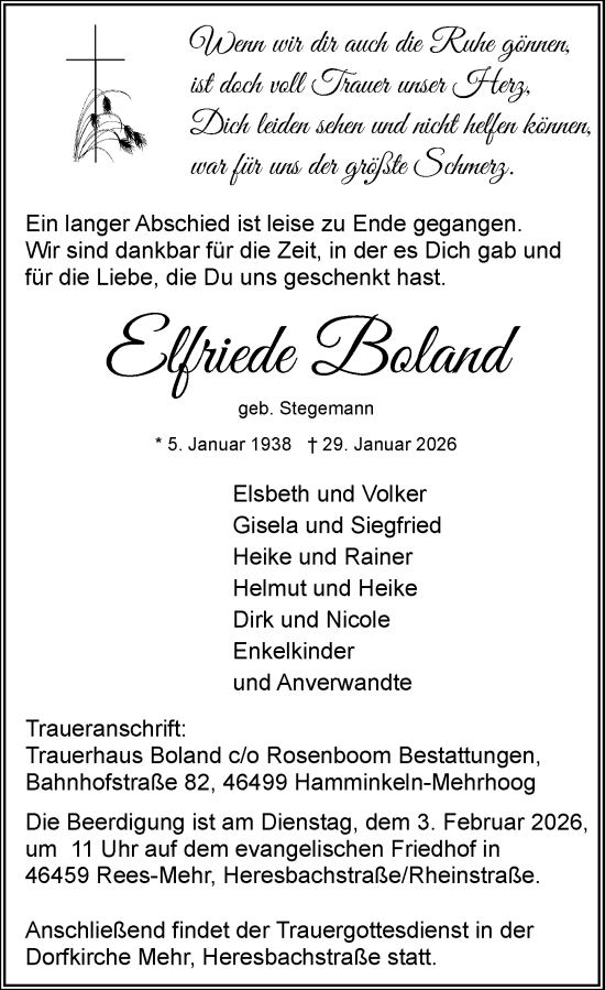 Todesanzeige von Elfriede Boland von Rheinische Post