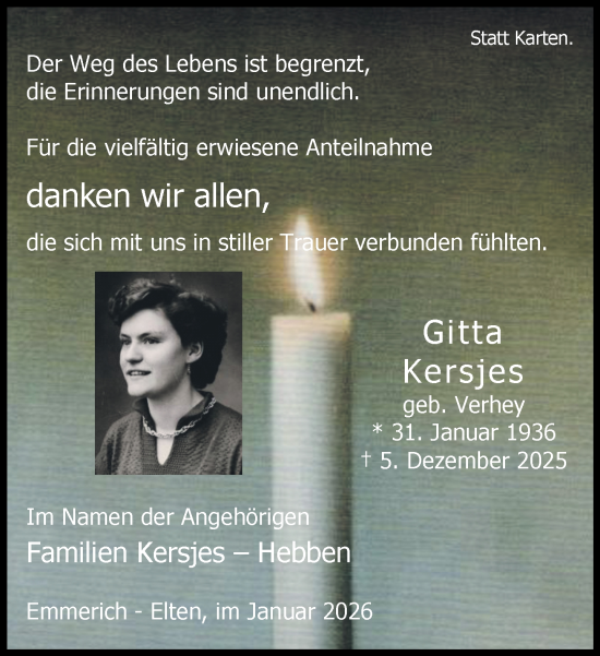 Todesanzeige von Gitta Kersjes von Rheinische Post