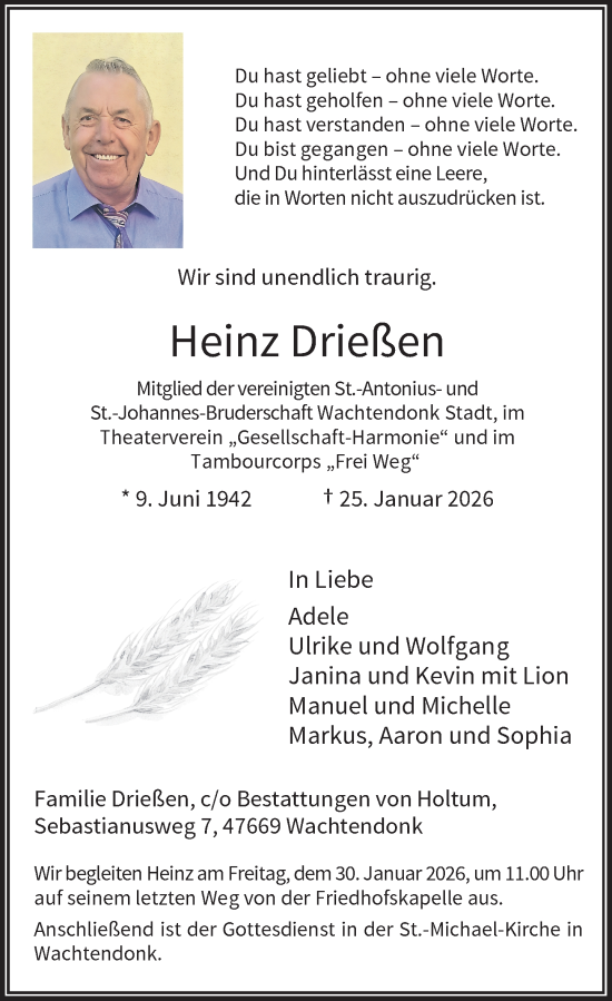 Todesanzeige von Heinz Drießen von Rheinische Post