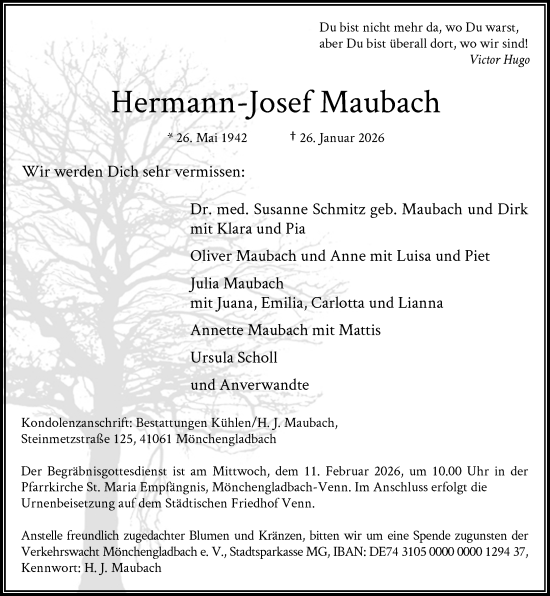 Todesanzeige von Hermann-Josef Maubach von Rheinische Post