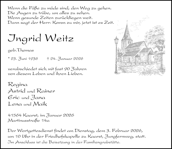 Todesanzeige von Ingrid Weitz von Rheinische Post